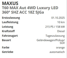 MAXUS T60 Max Luxury Pickup / SUV - Neufahrzeug 360° 215 PS - Weiß